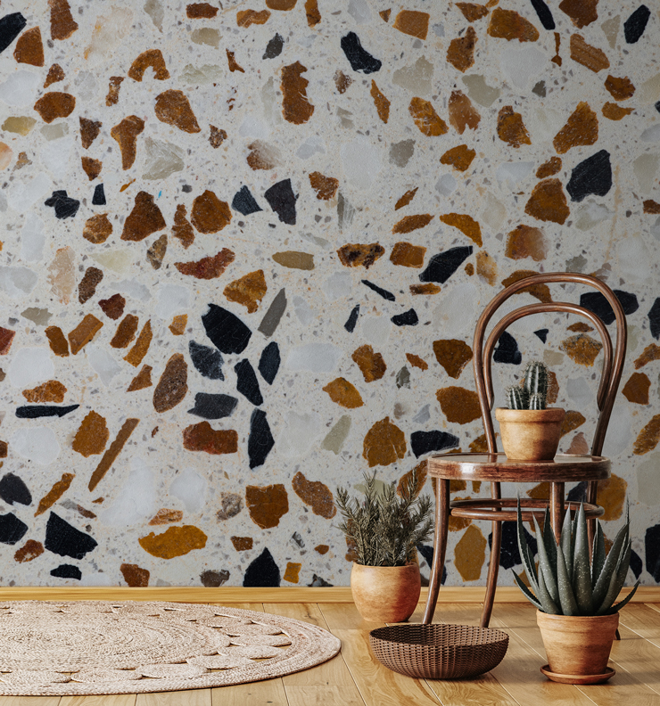 terrazzo wallpaper in kitchen