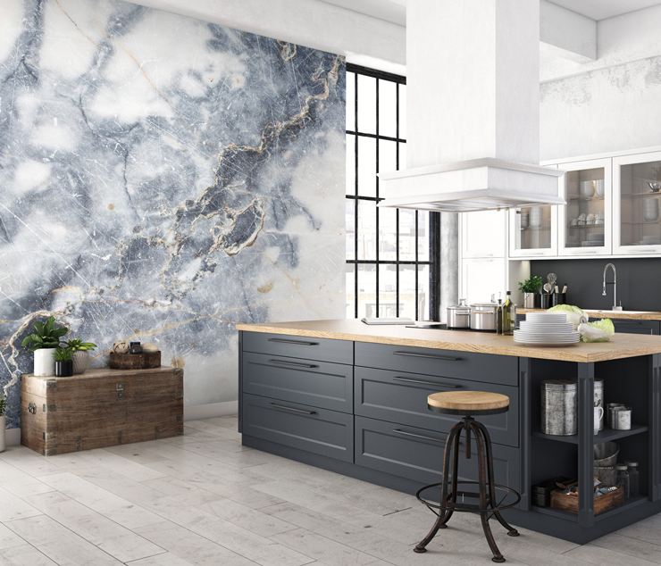 marble wallpaper in kitchen