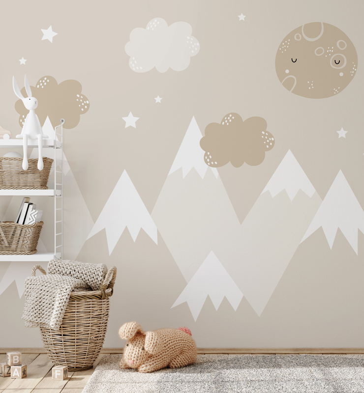 beige mountain mural in nursery