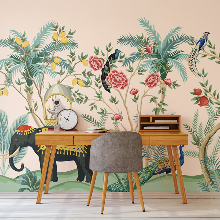 chinoiserie wall mural in maximalist home office chinoiserie wall mural in maximalist home office