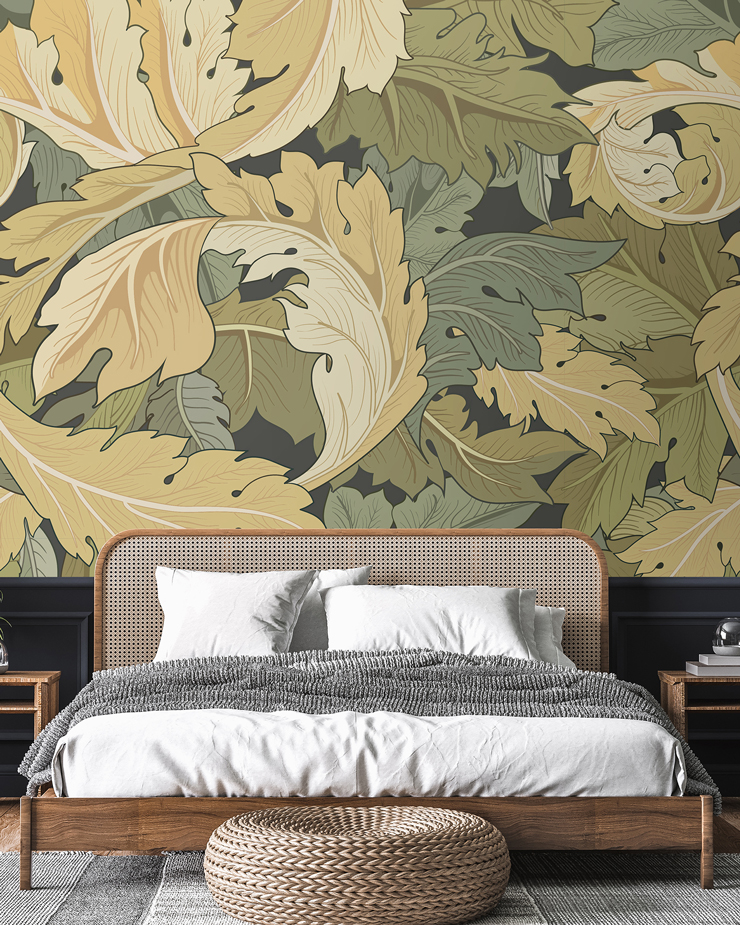 green and cream william morris bedroom wallpaper
