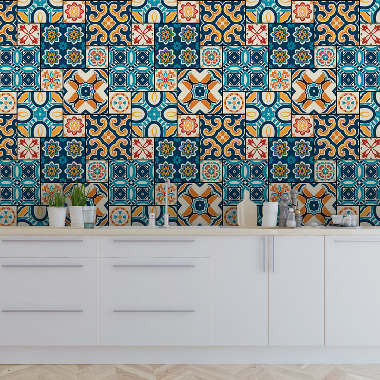 Orange and Navy Tiles wall mural for kitchens Orange and Navy Tiles wall mural for kitchens