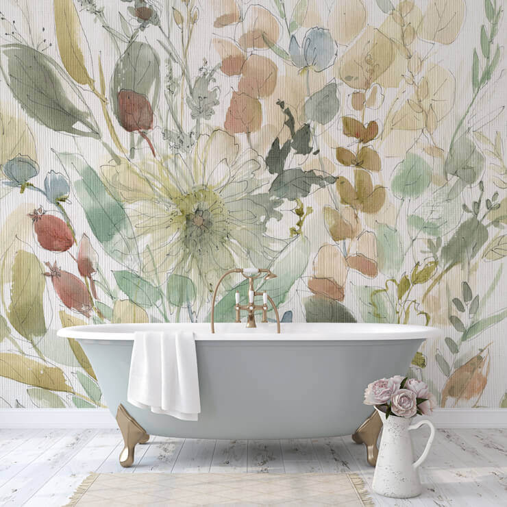linen wildflower wall mural for bathrooms linen wildflower wall mural for bathrooms