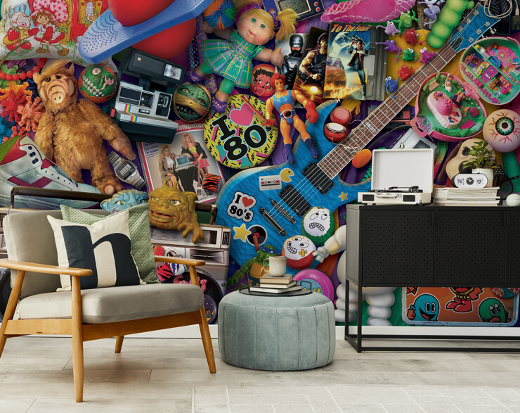 80s montage wallpaper mural for a nostalgic 80s decor