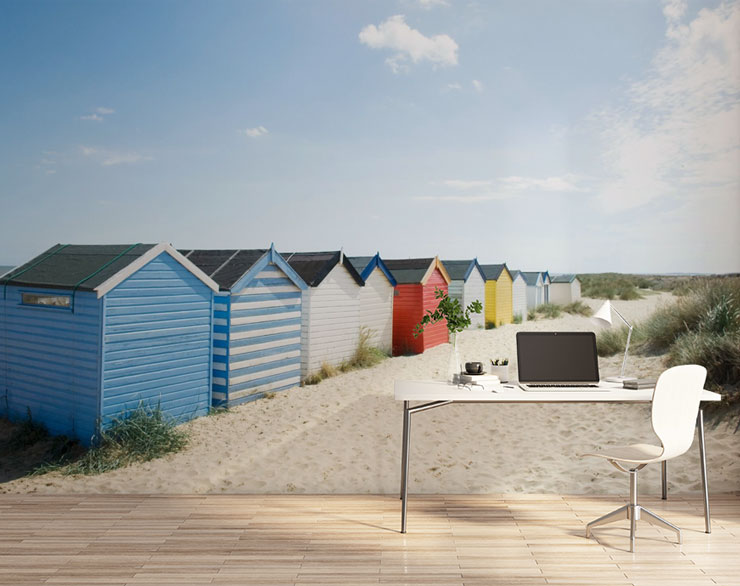 beach hut wallpaper mural