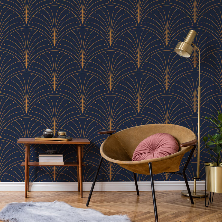 art deco wall mural call en mode navy for a navy living room