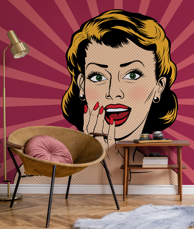 pop art wallpaper mural for a cosy living room