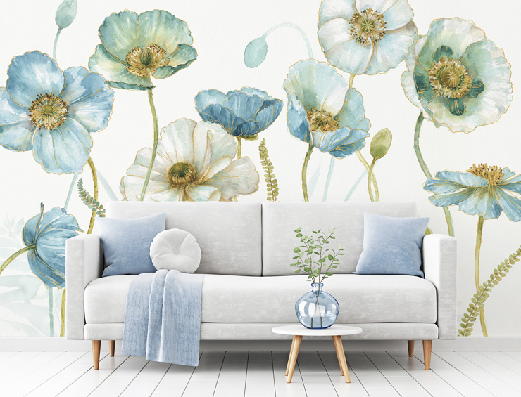 greenhouse flowers bright wallpaper mural in a living room