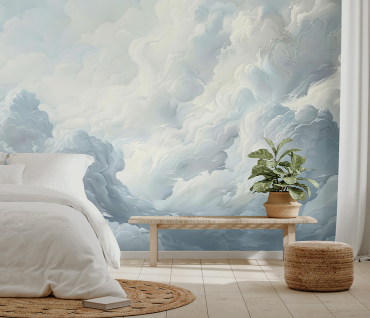 abstract drifting clouds bright wallpaper in a bedroom