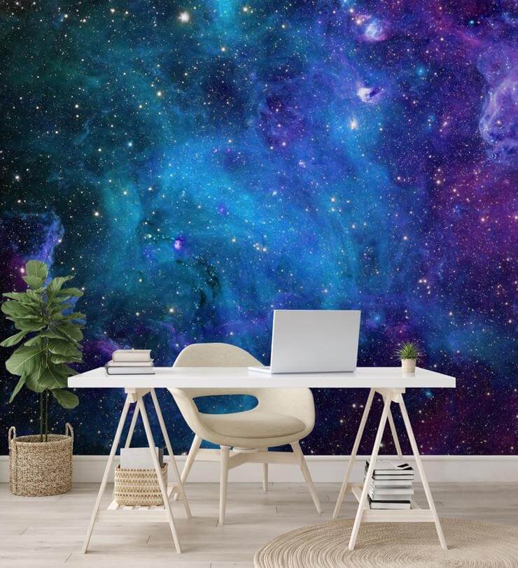space wallpaper mural called galaxy in a home office