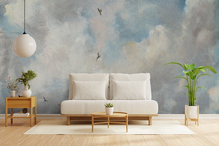 cloud study 1821 wall mural by john constable in a stylish minimalist living room