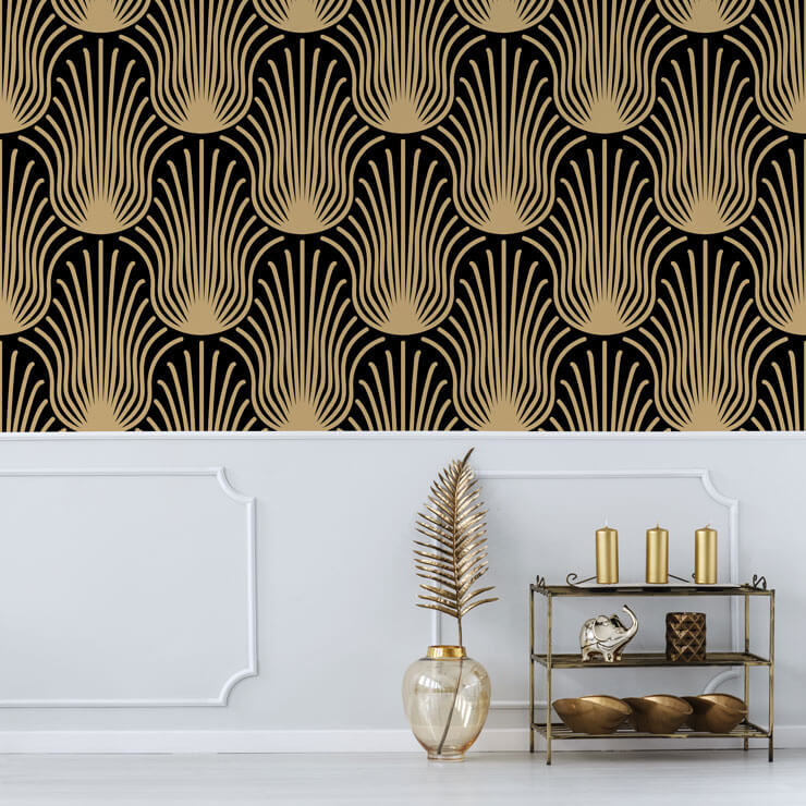 black and gold deco tulips wallpaper mural