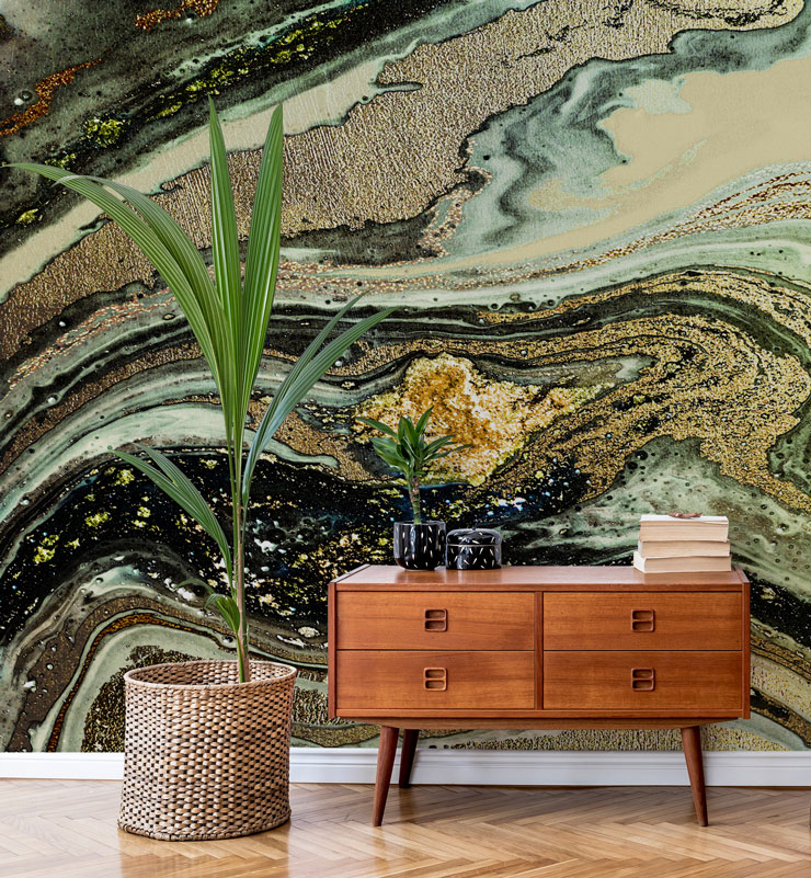 caramel gold marble wallpaper mural by Lara Skinner