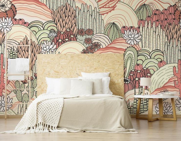 1960s style cactus wallpaper mural 1960s style cactus wallpaper mural