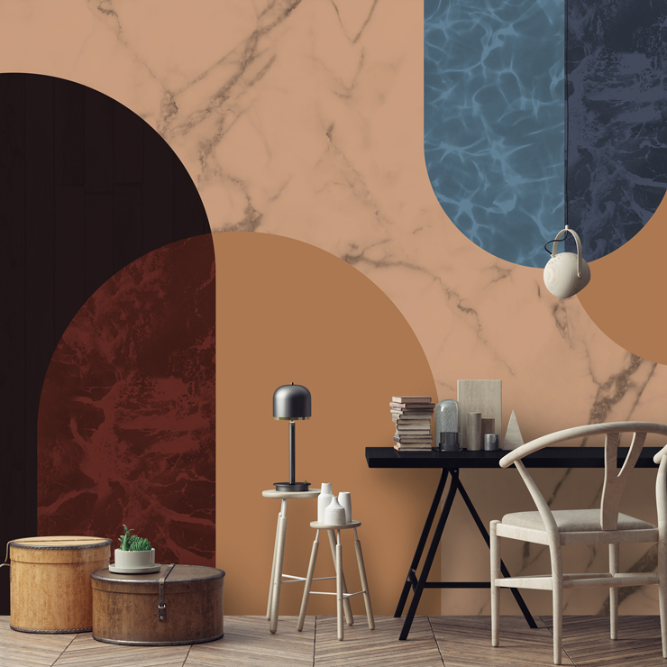 orange abstract pillars wall mural for a home office