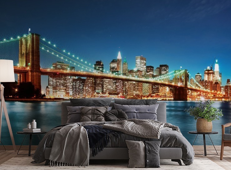 new york brooklyn bridge wallpaper mural in a bedroom new york brooklyn bridge wallpaper mural in a bedroom