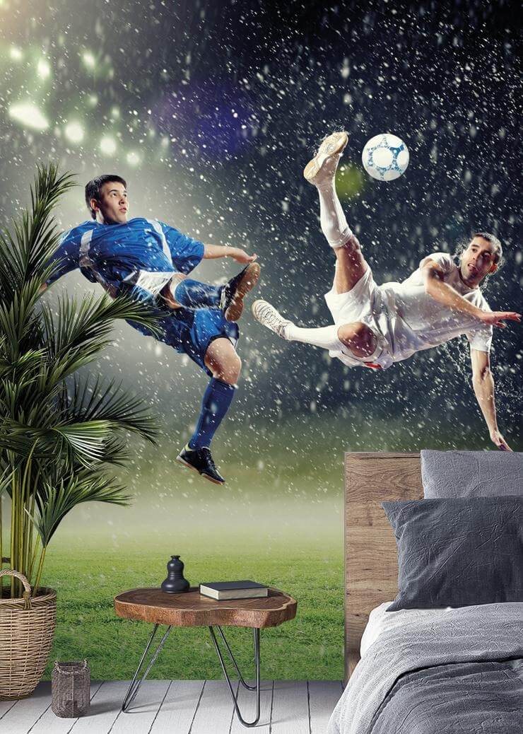 football player wallpaper mural in a teen bedroom football player wallpaper mural in a teen bedroom