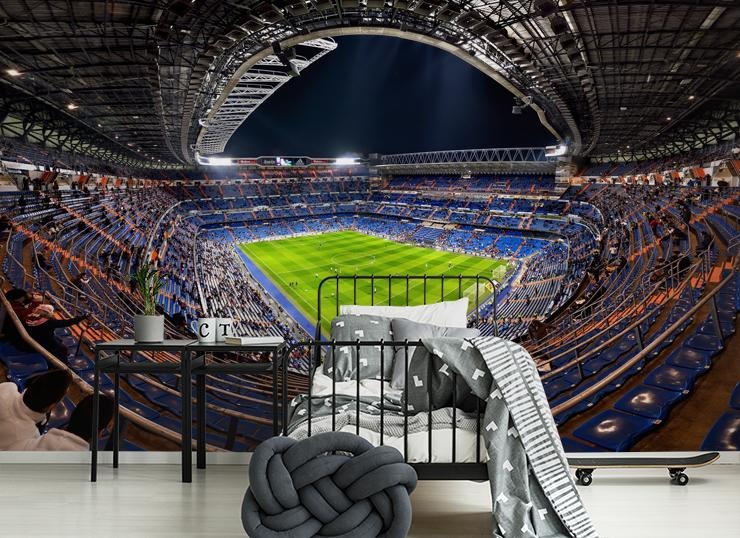 real madrid football stadium photo wallpaper in a teen bedroom