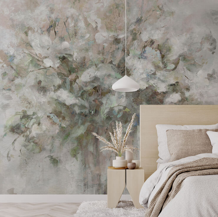 customisable blooming textures wall mural in a master bedroom