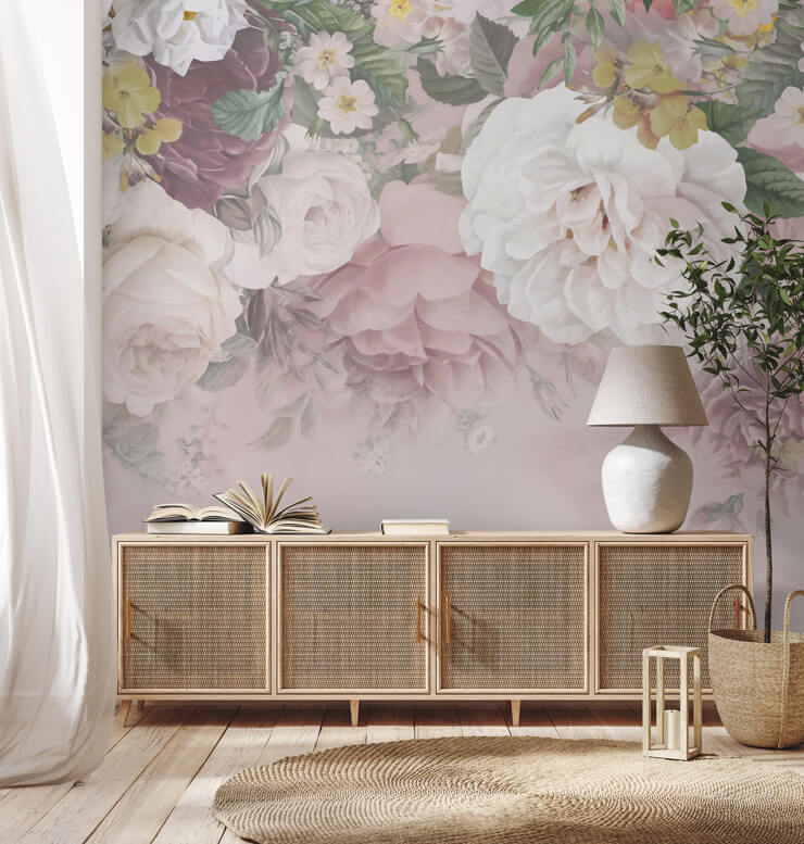 gentle flowers wall mural living room trends 2026