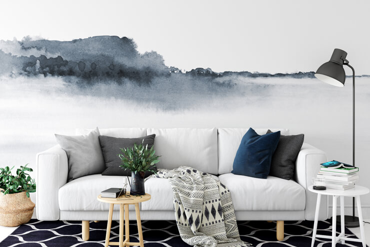 dark watercolour landscape wall mural for living rooms