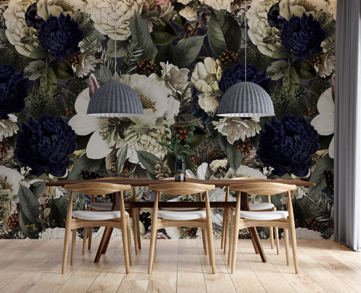 midnight bouquet wall mural in a dining room for 2026 midnight bouquet wall mural in a dining room for 2026