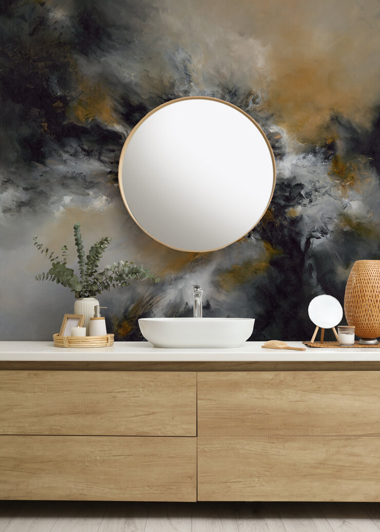 glowing embers abstract bathroom wall mural 2026 trend