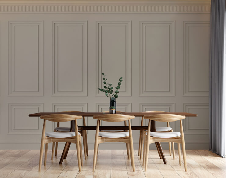 beige wood panels wall mural as a dining room trend 2026 beige wood panels wall mural as a dining room trend 2026