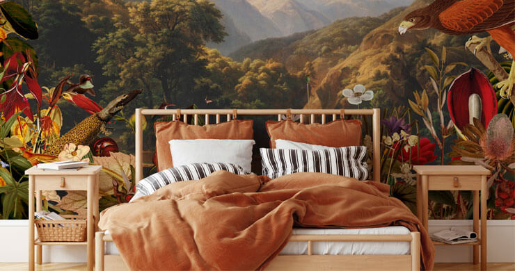 mountain range scenic wallpaper in a stylish master bedroom mountain range scenic wallpaper in a stylish master bedroom