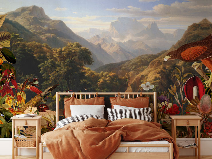 view of paradise tropical mountain range scenic wallpaper in a master bedroom view of paradise tropical mountain range scenic wallpaper in a master bedroom