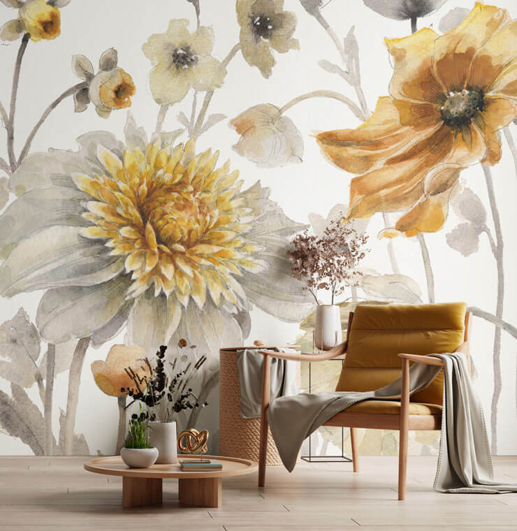 fields of gold mural in a living room