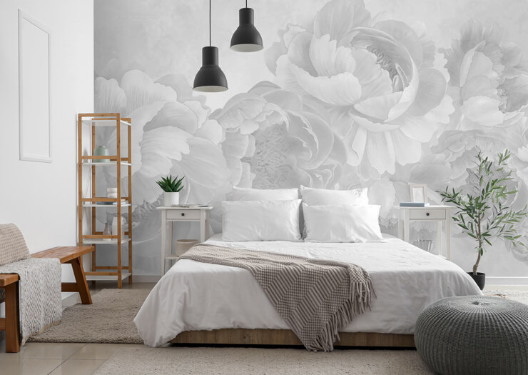 big peonies ii white floral mural in a master bedroom big peonies ii white floral mural in a master bedroom