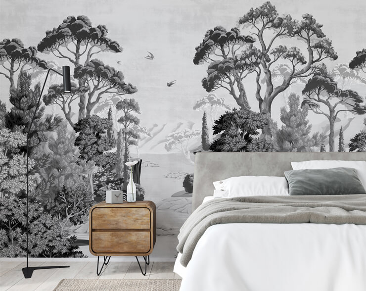 black and white jungle mural to complement pantone 2026 colour of the year black and white jungle mural to complement pantone 2026 colour of the year