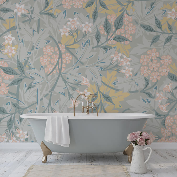 jasmine pastels bathroom mural from william morris