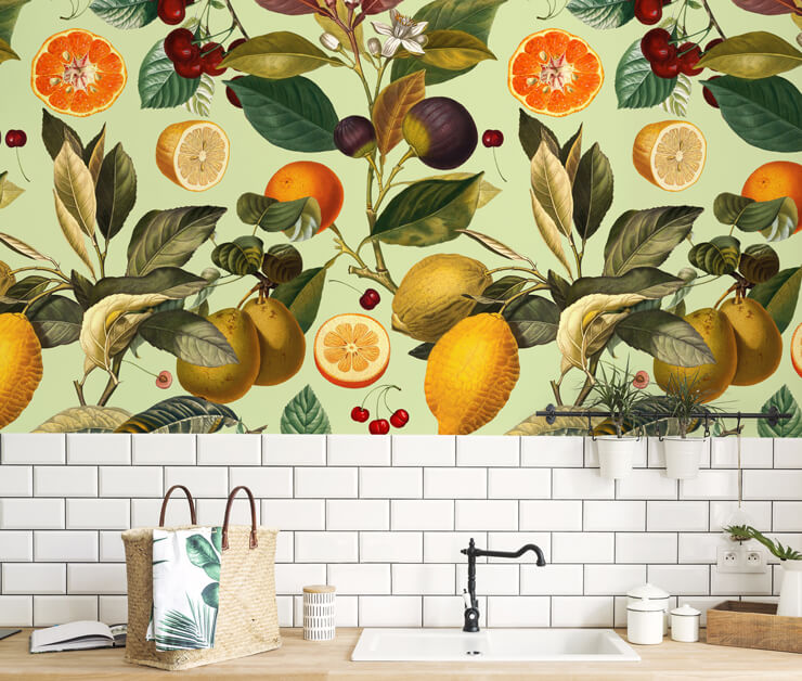 succulent fruits fun food mural for a kitchen or dining room