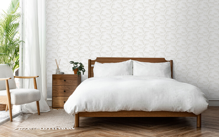 cloud white abstract wallpaper in a master bedroom