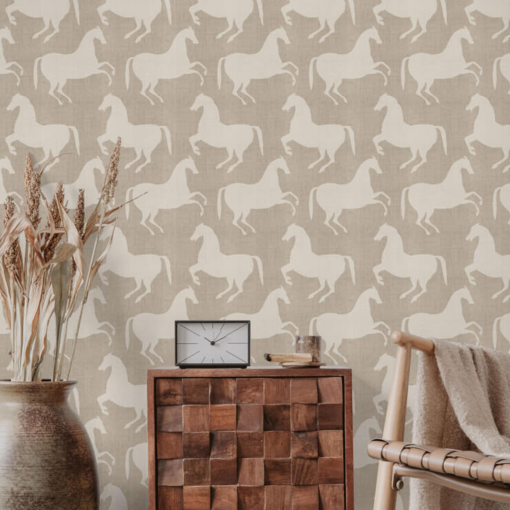 paper horses - raw linen eclectic kids wallpaper available at wallsauce