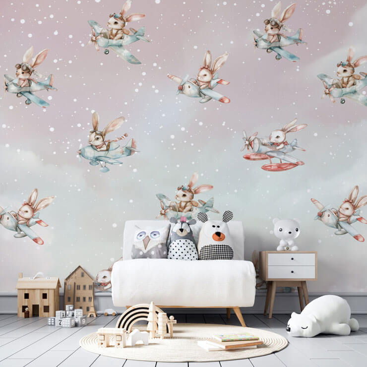 bunny aviators pastel nursery mural
