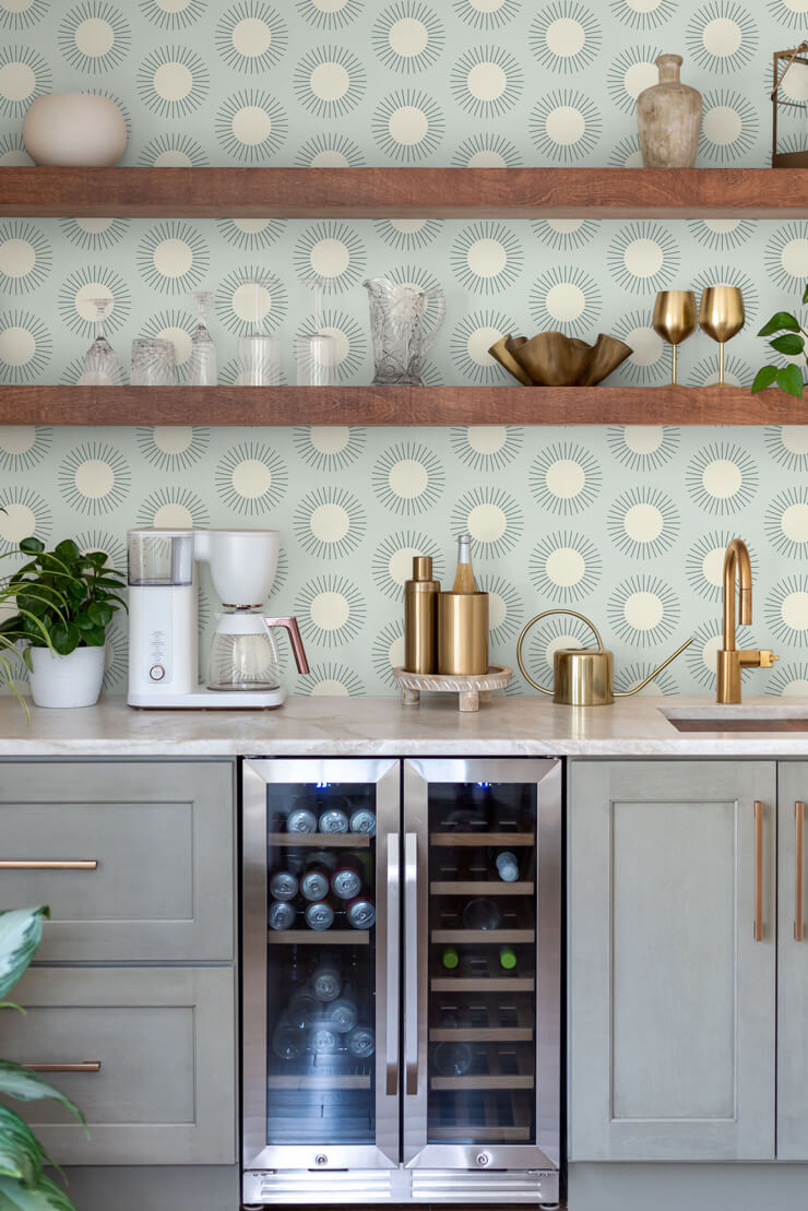 sunburst hazy daytime wallpaper in a modern kitchen