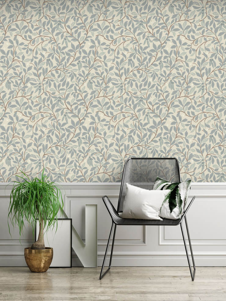 leaf and pod linen stone wallpaper