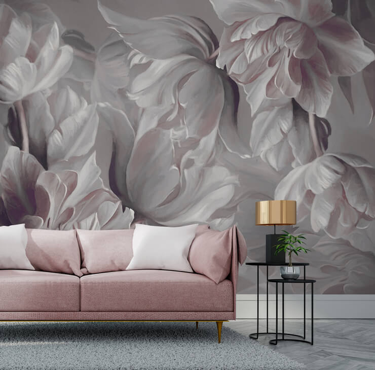 big tulips floral wall mural in a living room