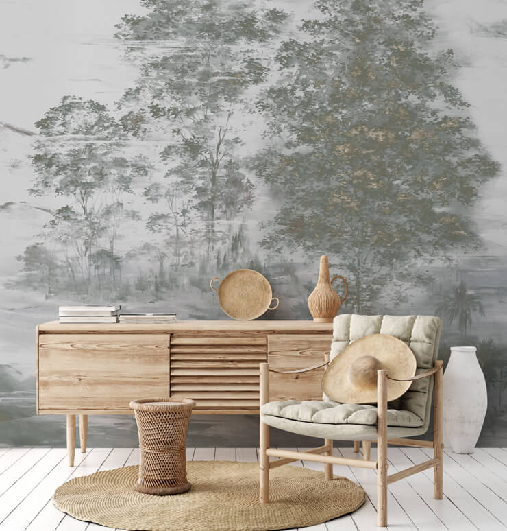 velaria iii nature mural in a stylish living room