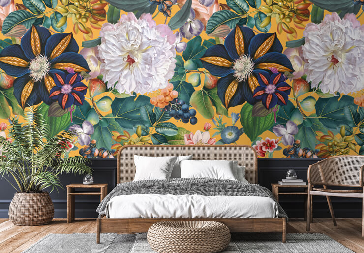 colourful floral mural in maximalist bedroom colourful floral mural in maximalist bedroom