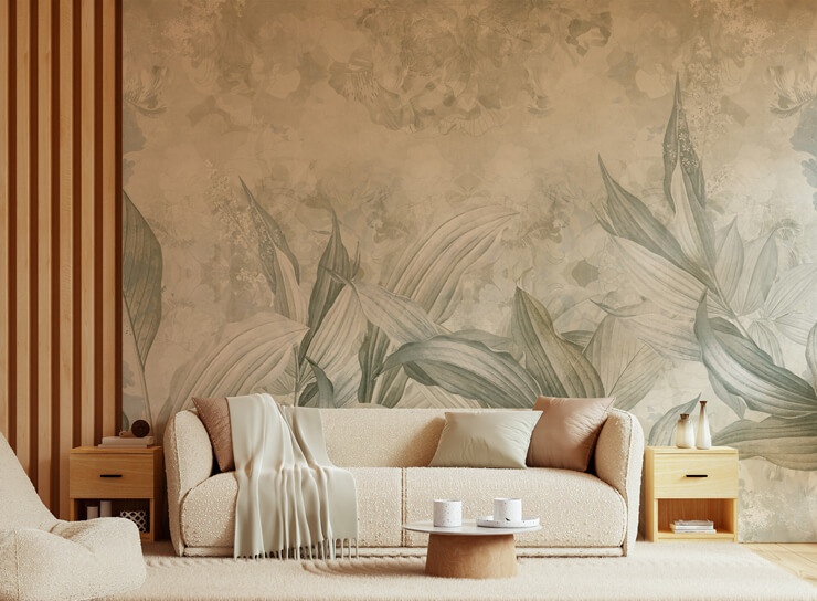 soft neutral botanical mural by edina jeremcsuk in a living room soft neutral botanical mural by edina jeremcsuk in a living room