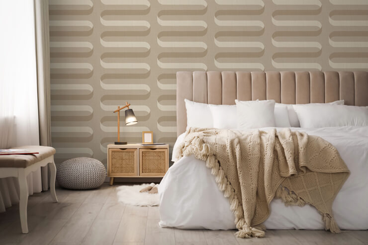 folding ribbon wheat pattern wallpaper in a boho style bedroom folding ribbon wheat pattern wallpaper in a boho style bedroom