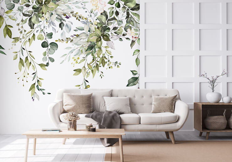 herbal branch leaves botanical mural in a master bedroom herbal branch leaves botanical mural in a master bedroom