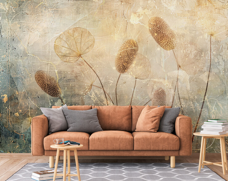 distressed reeds floral mural distressed reeds floral mural