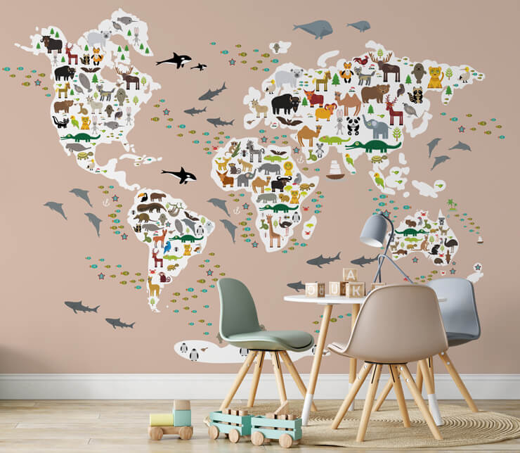 kids animal world map mural kids animal world map mural