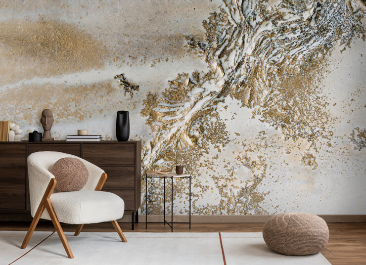 entwined gold abstract wall mural in a living room entwined gold abstract wall mural in a living room