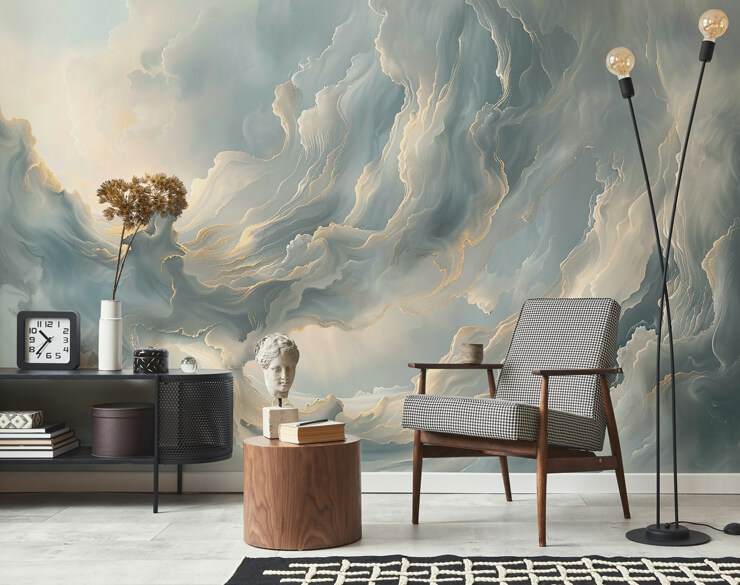 abstract layered clouds mural in a living room abstract layered clouds mural in a living room